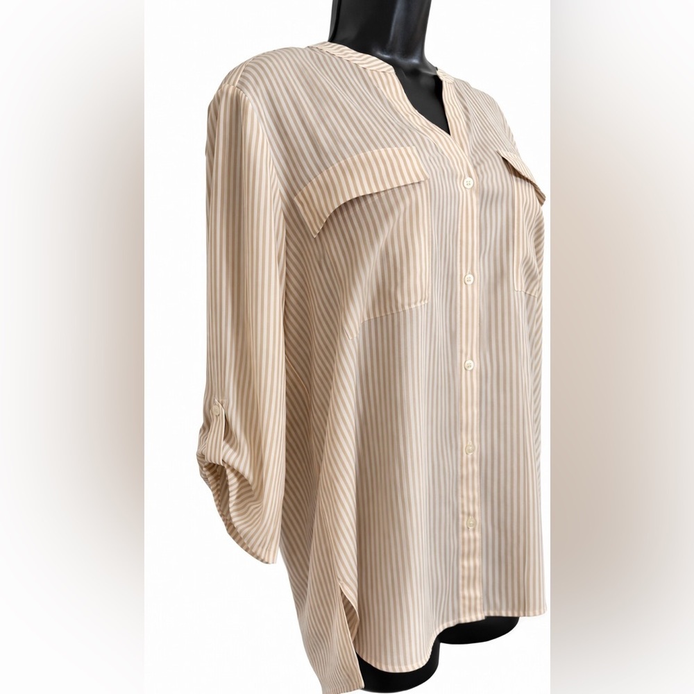 Striped Button-Front Blouse / Tunic Top X-Large - Picture 4 of 6